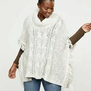 Lane Bryant Chunky Knit Cowl Neck Fringed Poncho Sweater 14/20; XL